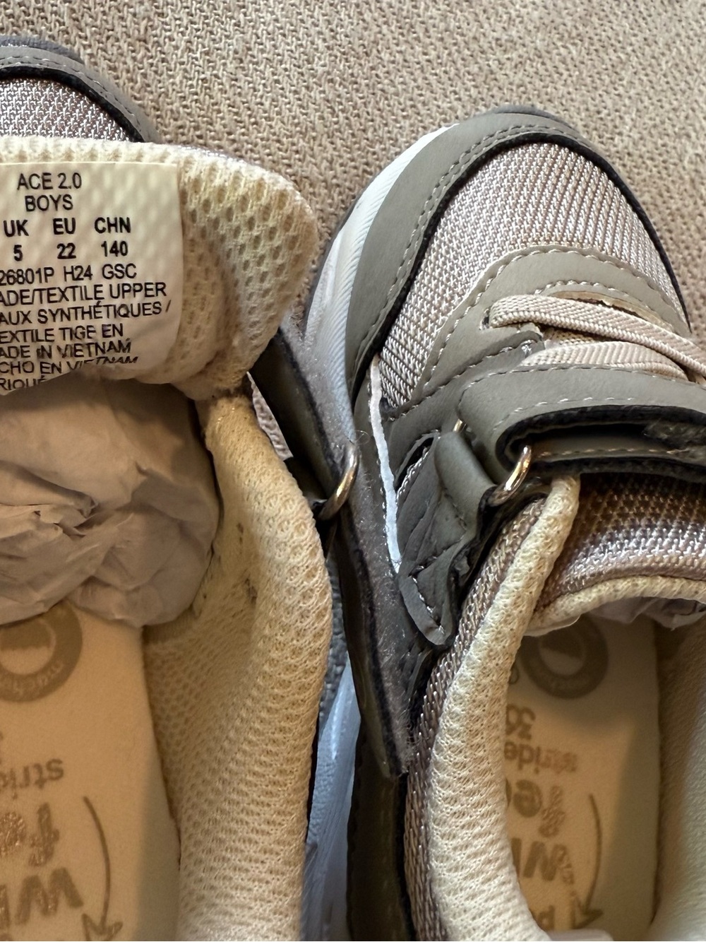 NWOT Stride Rite 360 Ace 2.0 Toddler Sneakers Gray Tan Khaki Size 6M Hook & Loop - Picture 7 of 8